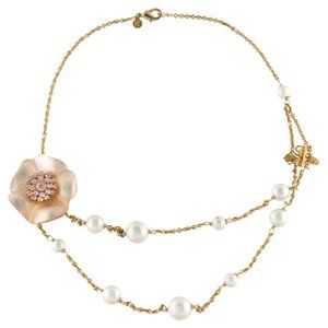 ALEXIS BITTAR Crystal, Faux Pearl & Lucite Flower & Bee Double Strand Necklace